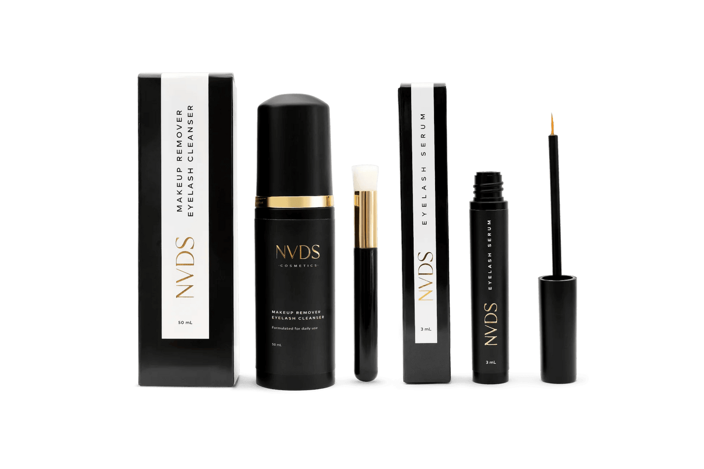 Eyelash Growth Serum and Cleanser Bundle, featuring a serum for enhancing lash growth and a gentle cleanser for maintaining lash hygiene, perfect for achieving healthier, fuller lashes.